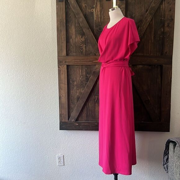 New Formal Dress Elegant Batwing Sleeve Wrap Front Tie Waist  Cocktail Dress - Picture 5 of 9